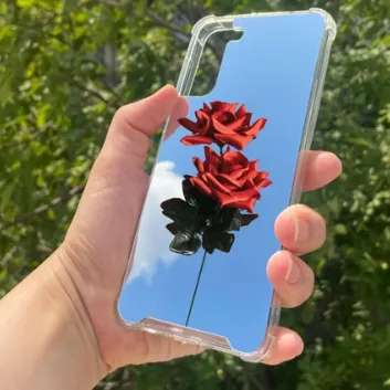 Exporanto Samsung S21 Plus Uyumlu Aynalı Gül Desenli Darbe Kamera Korumalı Silikon Telefon Kılıfı