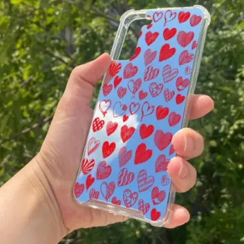 Exporanto Samsung S21 Plus Uyumlu Aynalı Kalp Desenli Darbe Kamera Korumalı Silikon Telefon Kılıfı