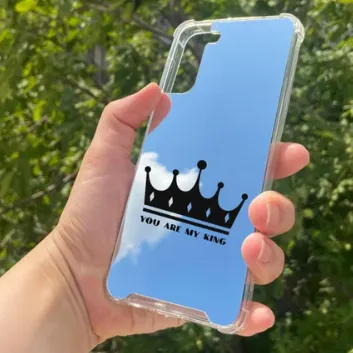Exporanto Samsung S21 Plus Uyumlu Aynalı Kral Taçı Desenli Darbe Kamera Korumalı Silikon Telefon Kılıfı