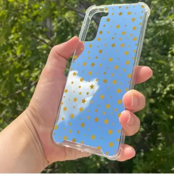 Exporanto Samsung S21 Plus Uyumlu Aynalı Yıldız Desenli Darbe Kamera Korumalı Silikon Telefon Kılıfı