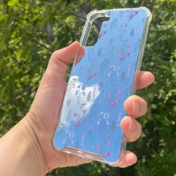 Exporanto Samsung S21 Plus Uyumlu Aynalı Mor Çiçek Desenli Darbe Kamera Korumalı Silikon Telefon Kılıfı
