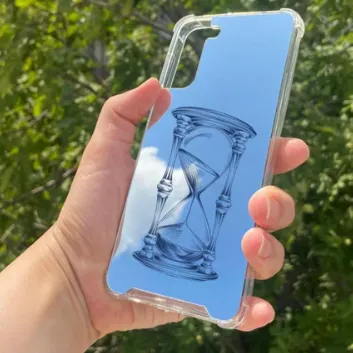 Exporanto Samsung S21 Plus Uyumlu Aynalı Kum Saati Desenli Darbe Kamera Korumalı Silikon Telefon Kılıfı