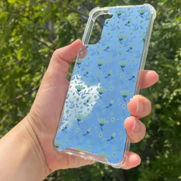 Exporanto Samsung S21 Plus Uyumlu Aynalı Mor Çiçek Desenli Darbe Kamera Korumalı Silikon Telefon Kılıfı