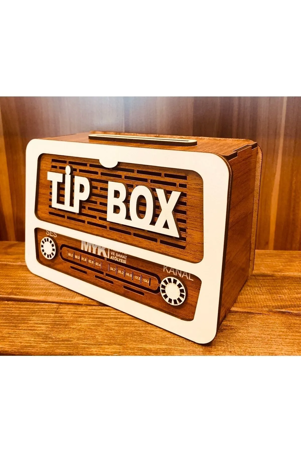 MYK HEDİYE VE SANAT ATÖLYESİ Tip Box Bahşiş Kutusu Nostaljik Radyo Görünümlü görsel 4