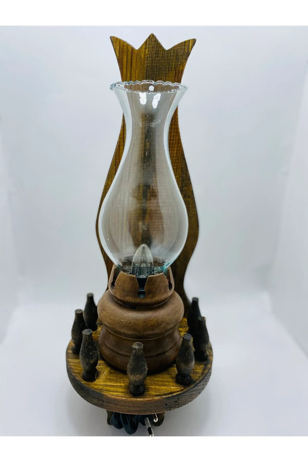 MYK HEDİYE VE SANAT ATÖLYESİ Ahşap Gaz Lambası Aplik Elektirikli görsel 2