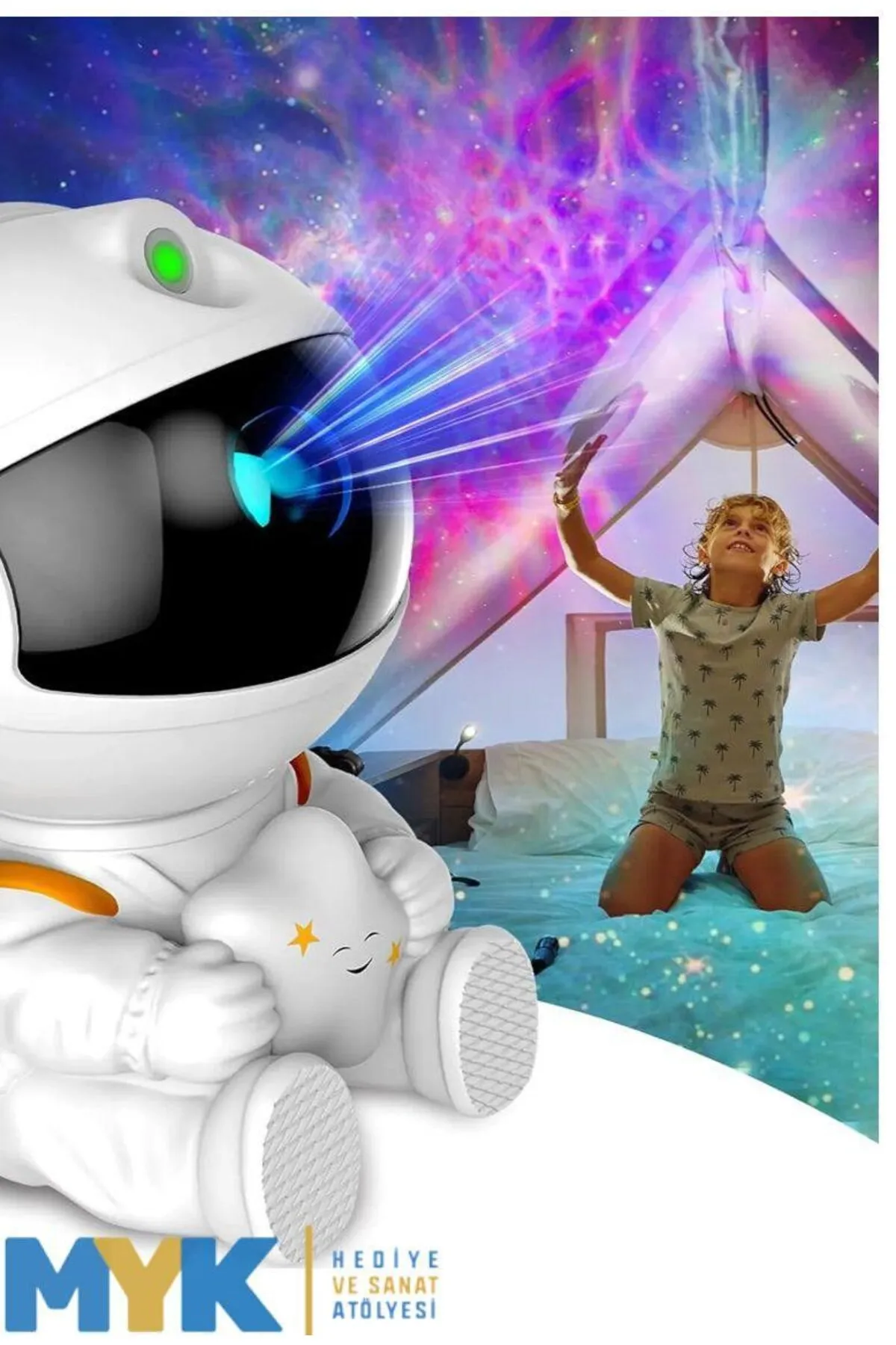 MYK HEDİYE VE SANAT ATÖLYESİ Astronot Projektör Led Işık Lazer Galaxy 360 Yıldız Projeksiyon Aurora Bulutlu Çocuk Gece Lambası görsel 4