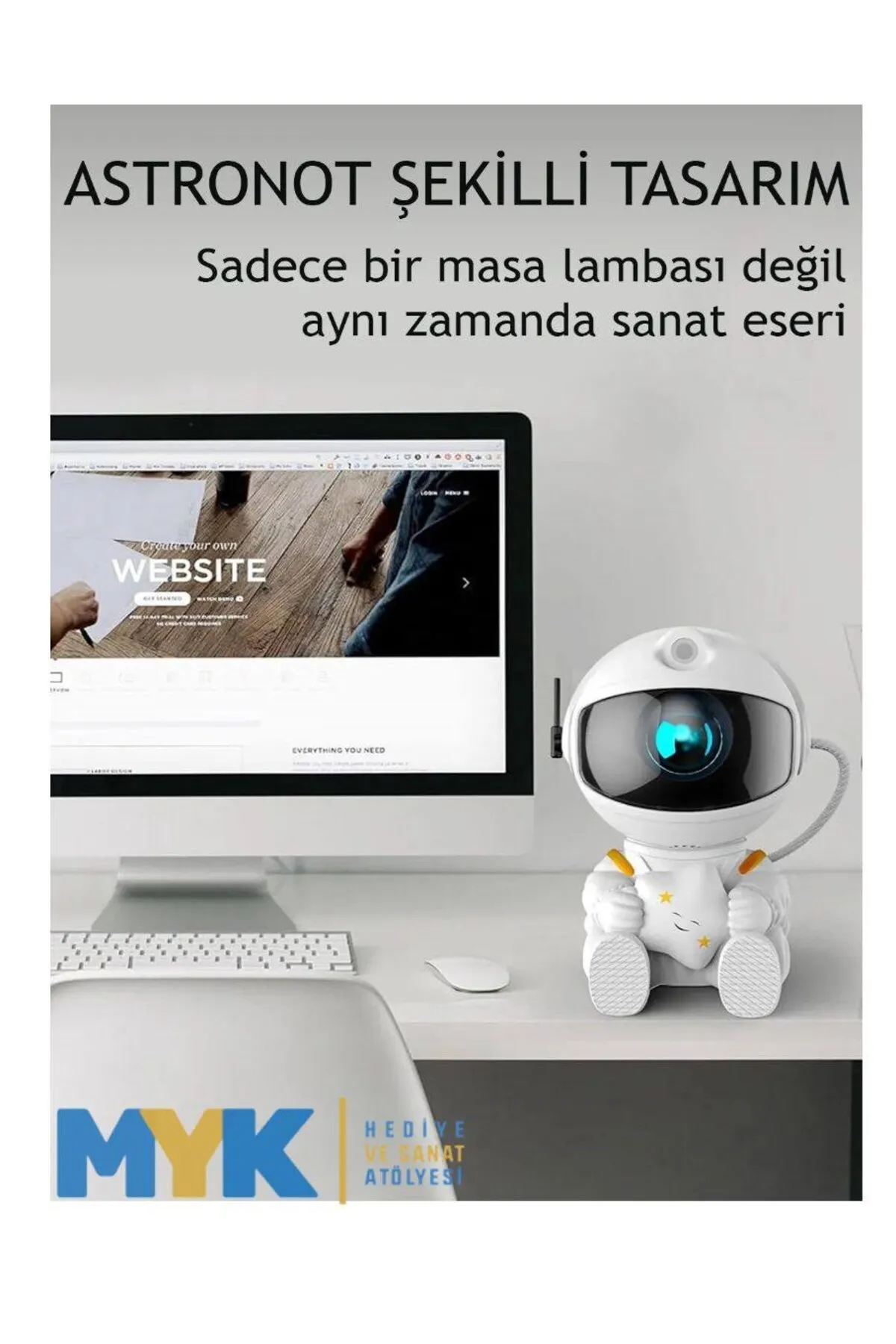 MYK HEDİYE VE SANAT ATÖLYESİ Astronot Projektör Led Işık Lazer Galaxy 360 Yıldız Projeksiyon Aurora Bulutlu Çocuk Gece Lambası görsel 5