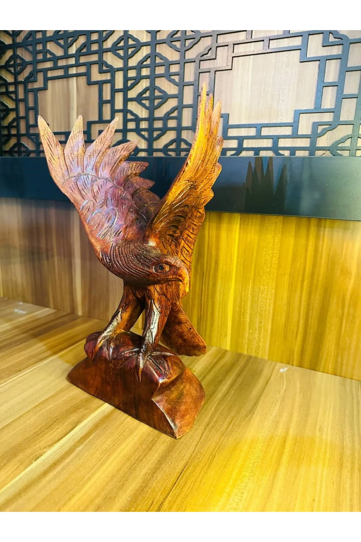 MYK HEDİYE VE SANAT ATÖLYESİ Doğal Ahşap Kartal Heykeli  El Yapımı Şahin Atmaca Yırtıcı Kuş Figürü Dekoratif Hediyelik görsel 2
