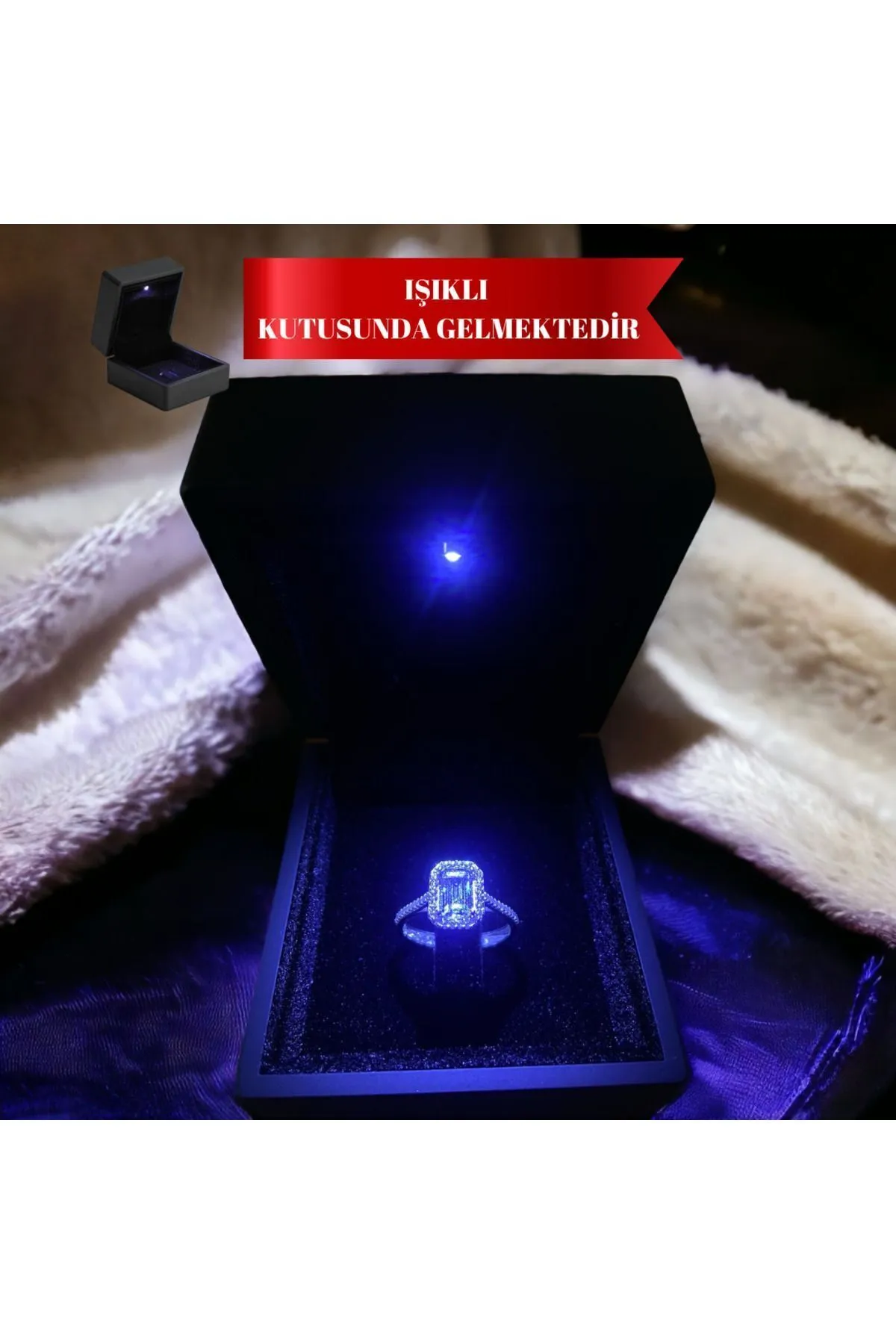 ZEY GÜMÜŞ 925 Ayar Zirkon Taşlı Baget Yüzük (Özel Işıklı Hediye Kutusu İle) görsel 5