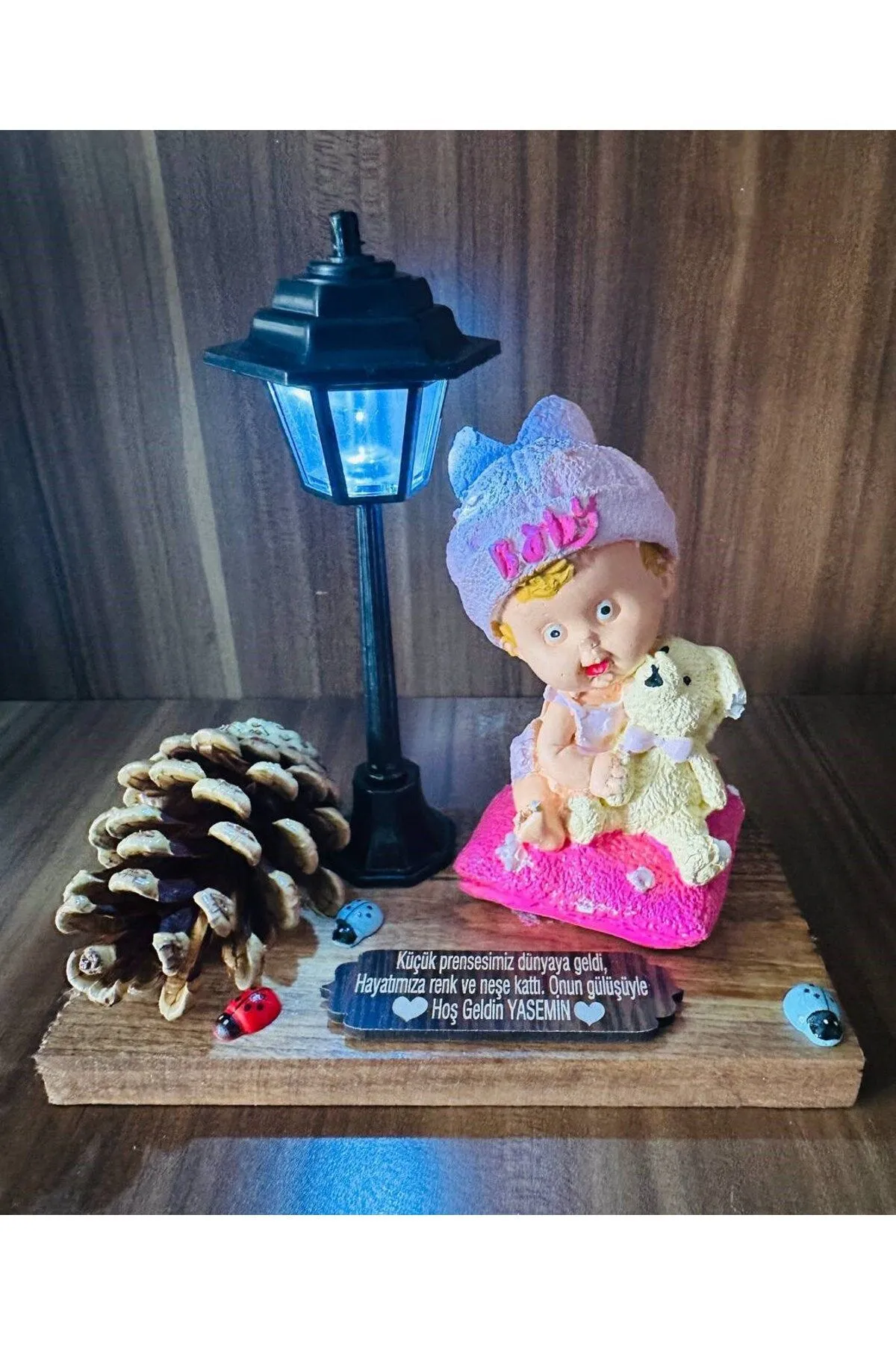 MYK HEDİYE VE SANAT ATÖLYESİ İsme Özel Doğal Bebek Seti̇ Beyaz Sarı Gece Lambalı Bebek Hedi̇yeli̇k Yeni̇ Doğan Seti̇ görsel 2