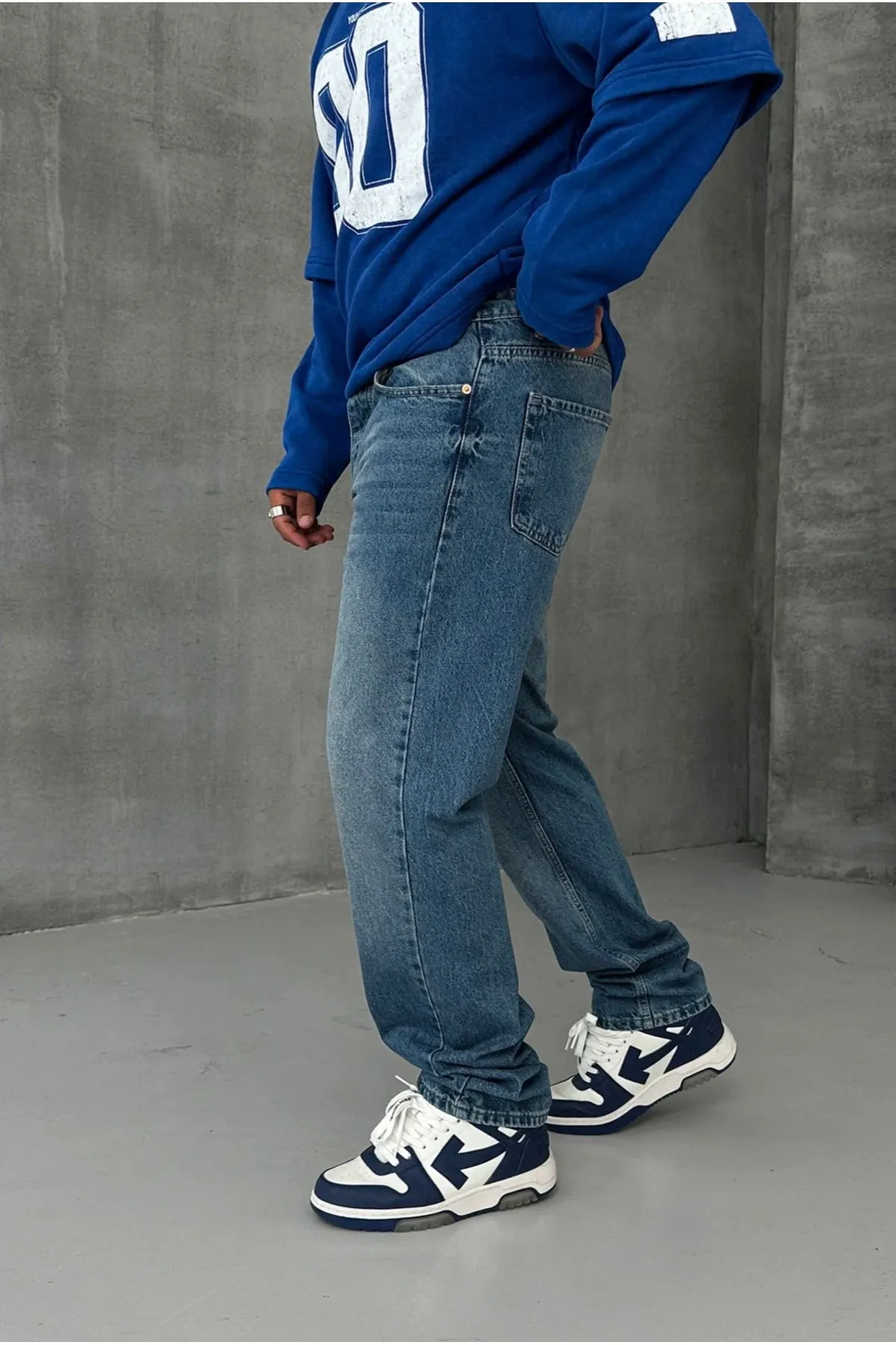 ORAY STORE Taşlama Mavi Baggy Pantolon görsel 3