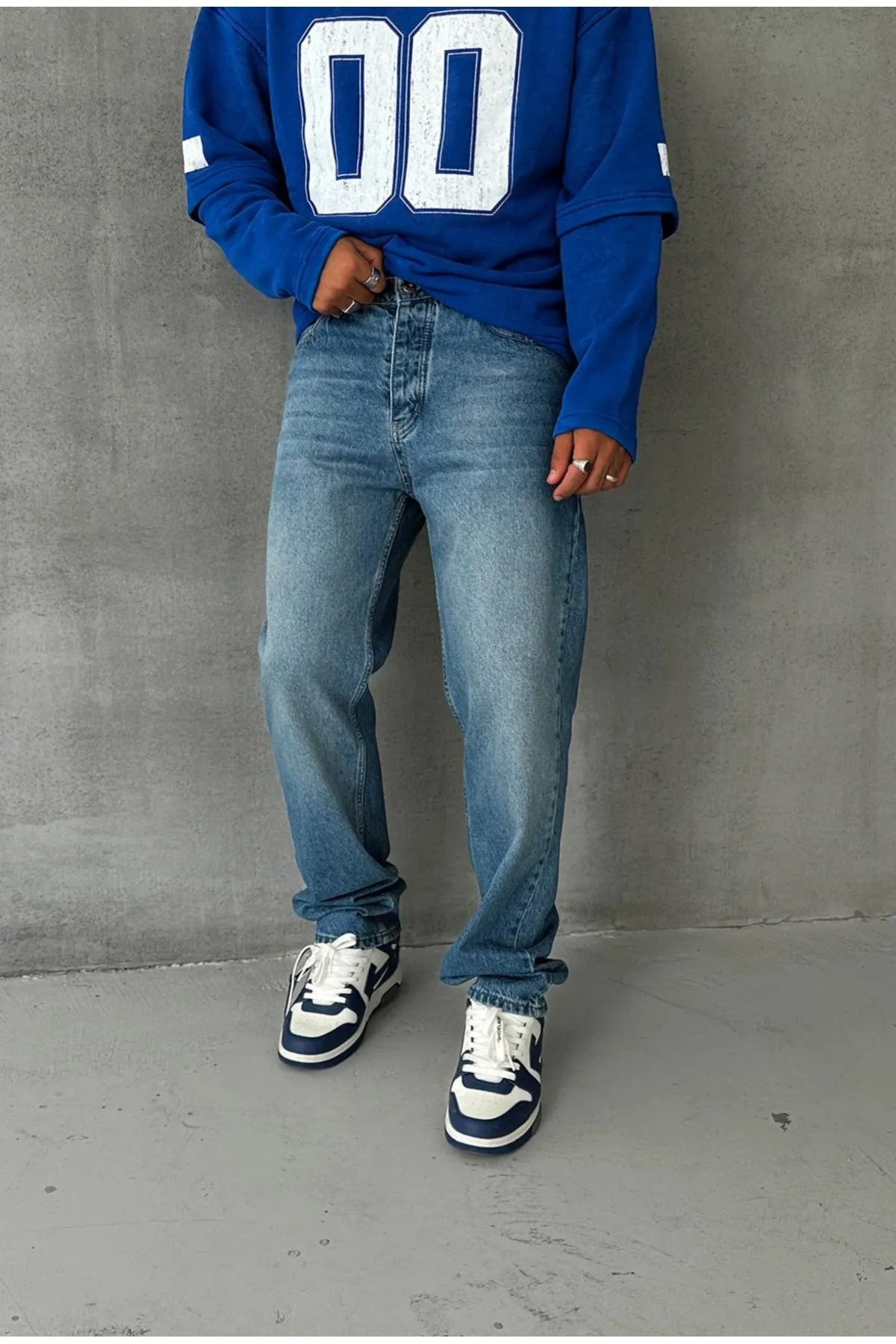 ORAY STORE Taşlama Mavi Baggy Pantolon görsel 4
