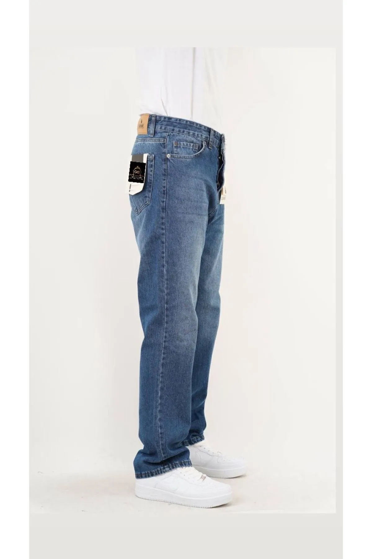ORAY STORE Koyu Mavi Taşlamalı Baggy Pantolon görsel 2