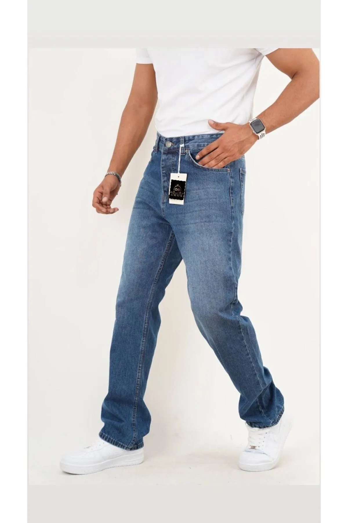ORAY STORE Koyu Mavi Taşlamalı Baggy Pantolon görsel 3
