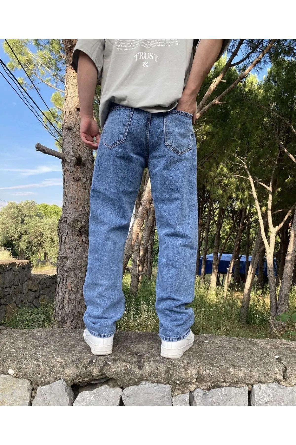 ORAY STORE Yıkamalı Mavi Baggy Jean görsel 3