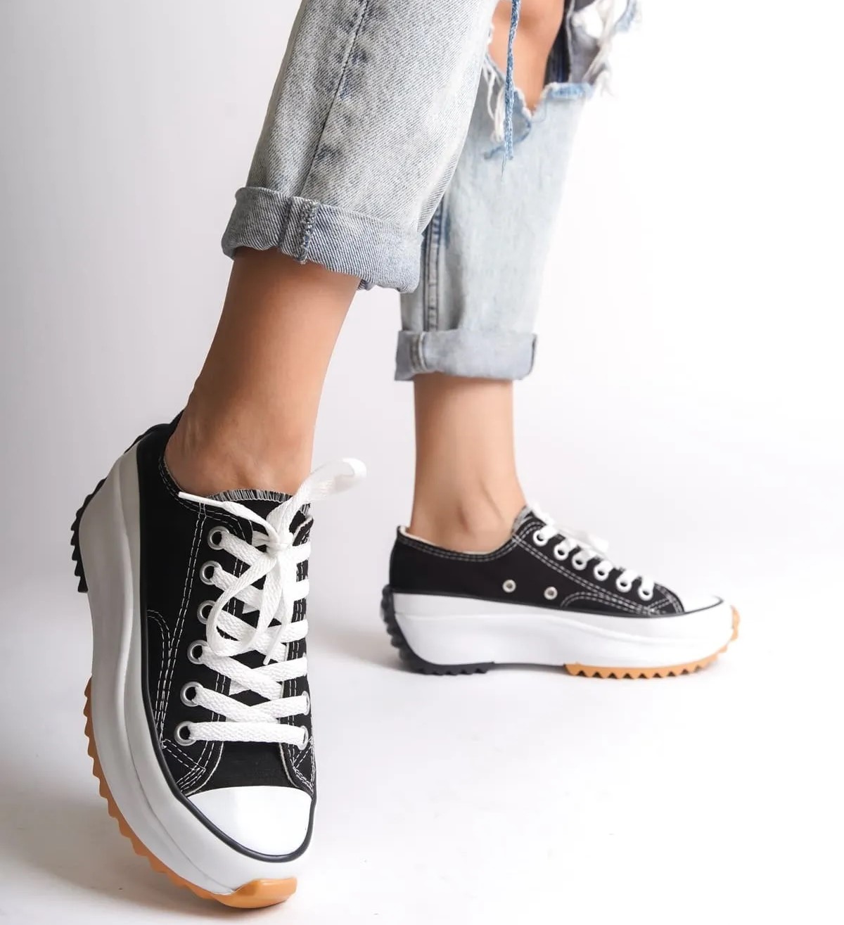 Baybonza PARIS Bağcıklı Ortopedik Taban Kadın Sneaker Ayakkabı BT Siyah