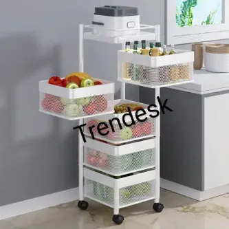 TRENDESK 5 Katlı  Beyaz Kare Metal Patates Soğan Sebze Meyve Sepeti Sebzelik