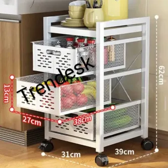 TRENDESK 3 Katlı Metal Beyaz Patates Soğan Sebze Meyve Sepeti Sebzelik