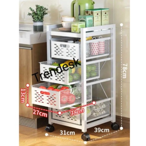 TRENDESK 4 Katlı Metal Beyaz Patates Soğan Sebze Meyve Sepeti Sebzelik