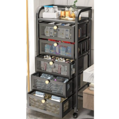 TRENDESK 5 Katlı Siyah Çekmeceli Tekerlekli Banyo Organizer Banyo Düzenleyici