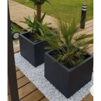 TRENDESK Galvaniz Kare Saksılık, Çiçeklik ,çiçek Standı Texture Mat Siyah 40*40*40 Cm