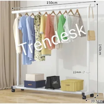 TRENDESK Metal Beyaz Konfeksiyon Askısı Ayaklı Askılık Elbise Askılığı Tekerlekli 150*140cm