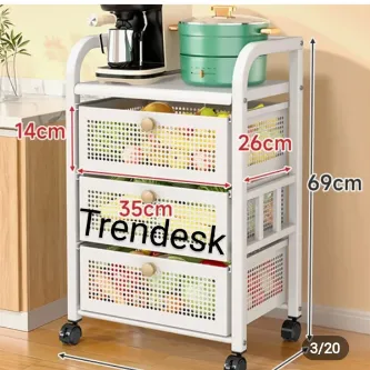 TRENDESK 3 Katlı Metal Beyaz patates soğan sepeti sebze meyve sepeti sebzelik tekerlekli