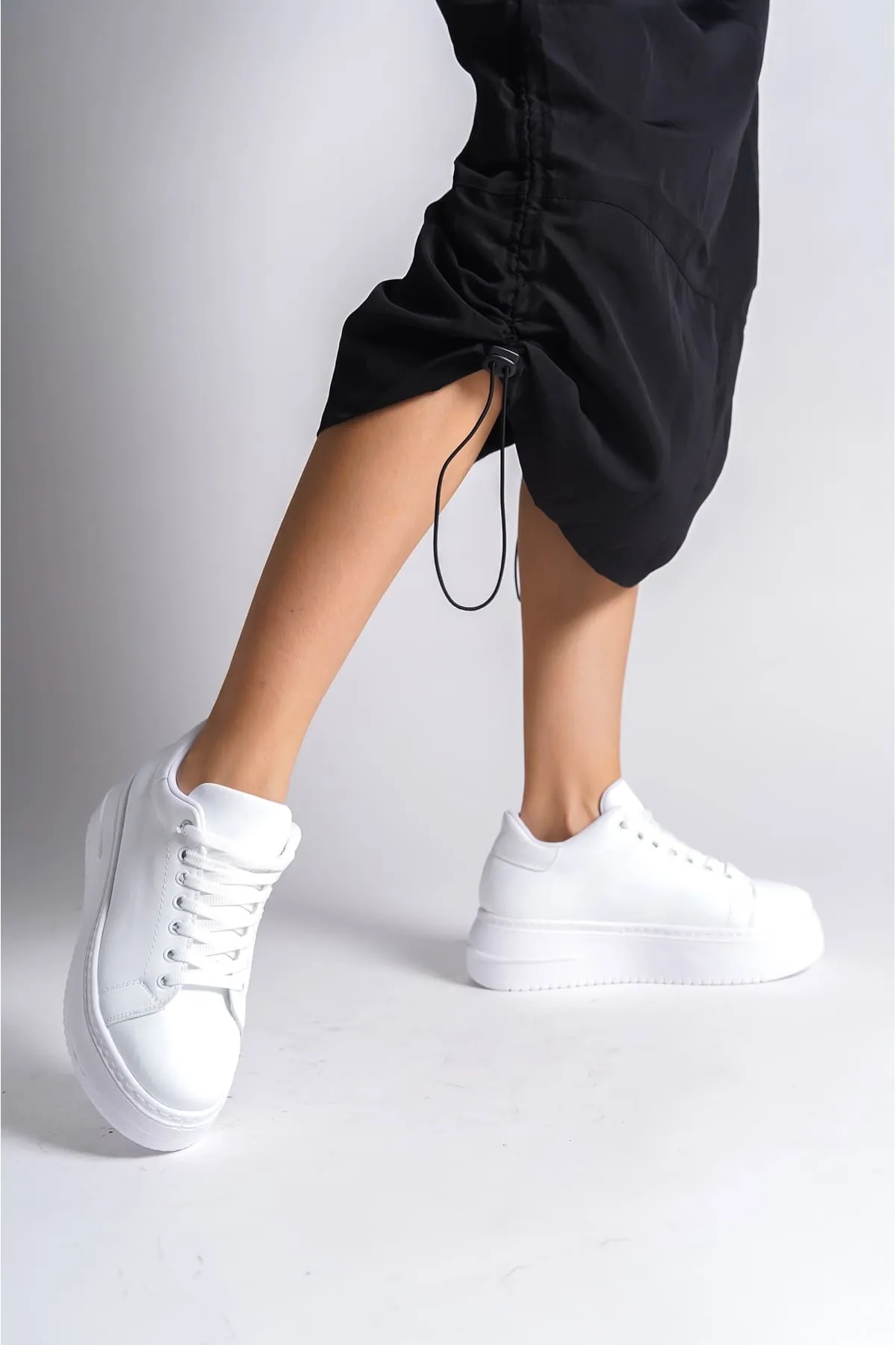 Baybonza Biana Bağcıklı Ortopedik Taban Kadın Sneaker Ayakkabı Bt Beyaz görsel 2