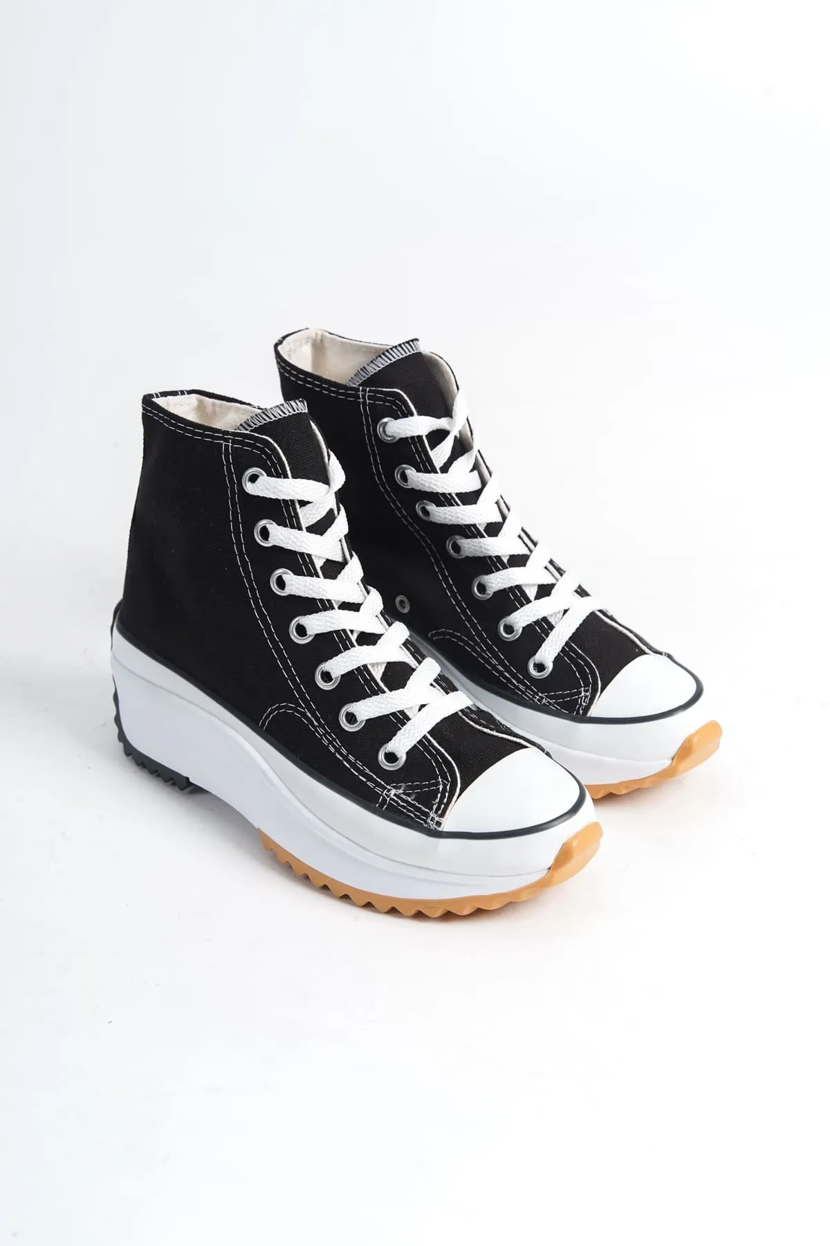 Baybonza ROMA Bağcıklı Ortopedik Taban Kadın Sneaker Ayakkabı BT Siyah görsel 4