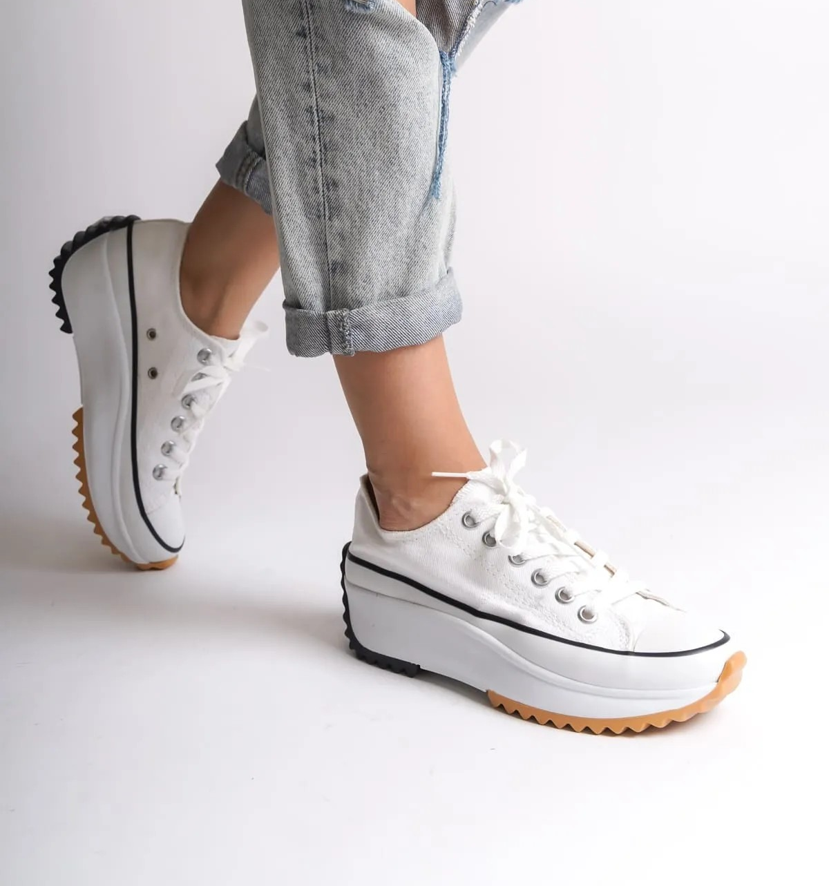 Baybonza PARIS Bağcıklı Ortopedik Taban Kadın Sneaker Ayakkabı BT Beyaz