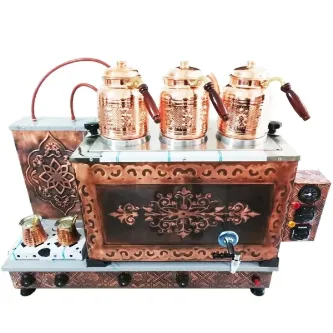 SAFİR ÇAY KAZANLARI   3 demlikli Bakır çay ocağı 3 Gözlü Bakır Çay Kazanı Elektrik + Tüplü Bakır Çay Semaveri ETS sistemli