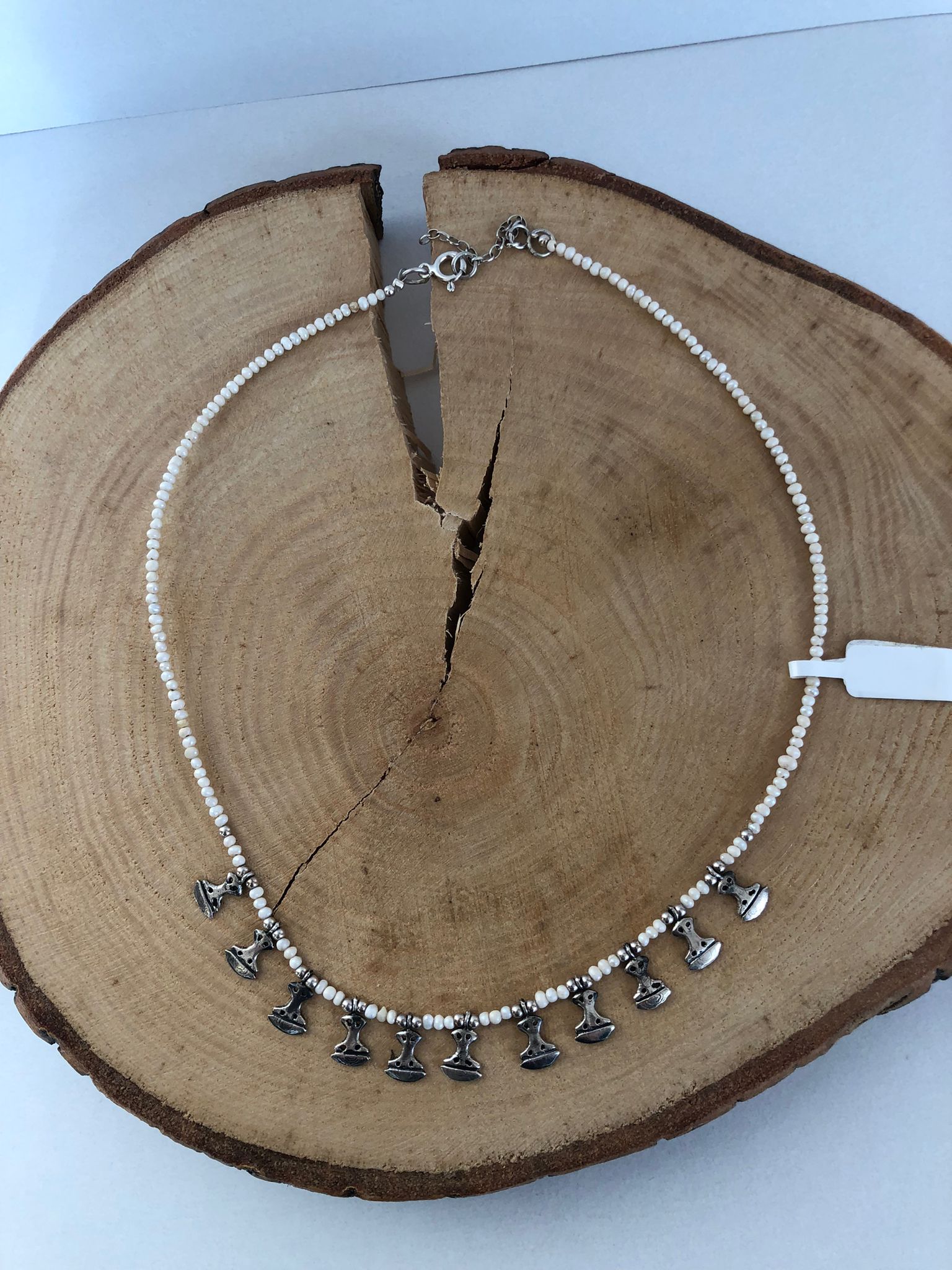 Opal Silver 925 Ayar Gümüş Kıbela Çalışması Kum İncili Kolye görsel 2