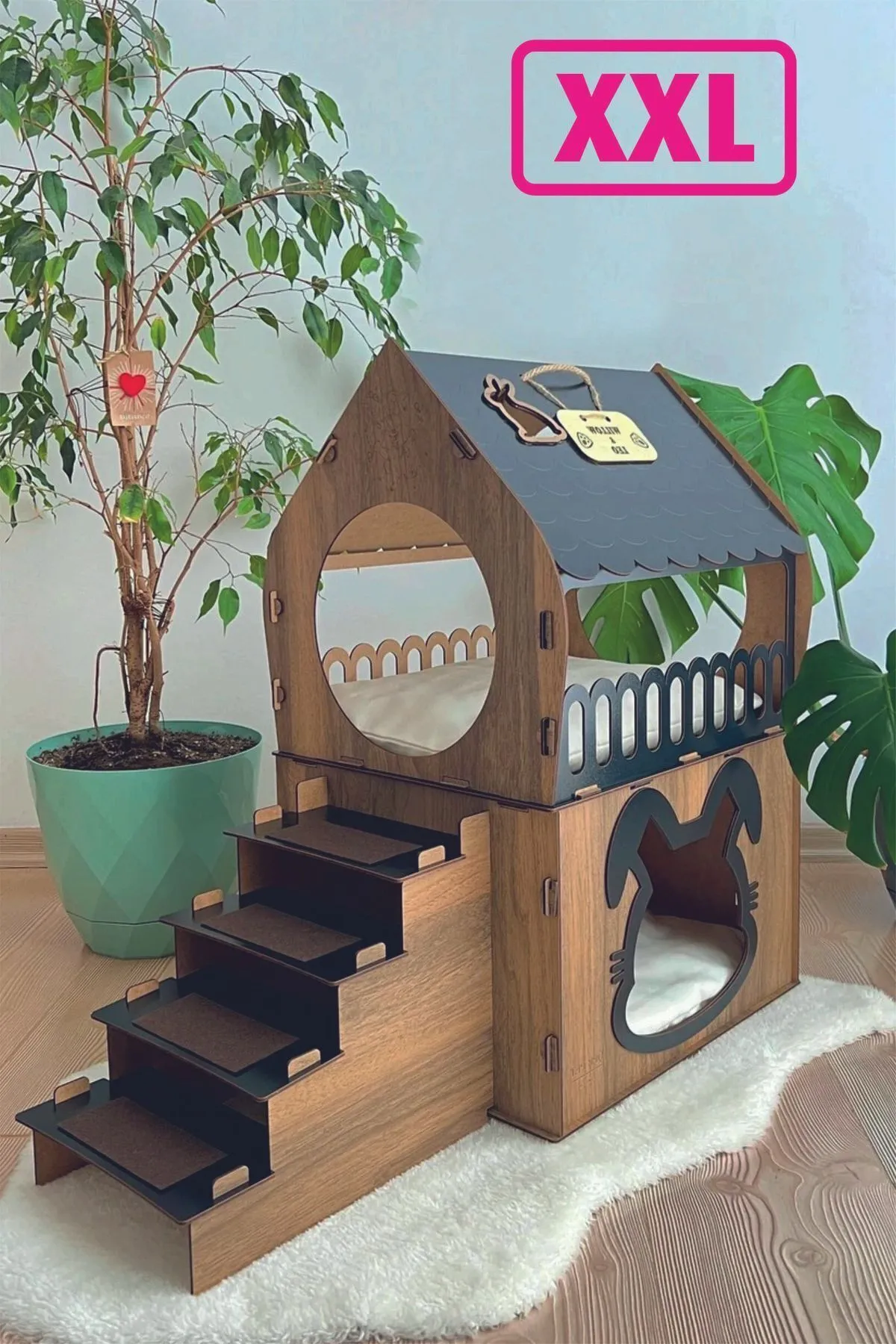 Silay Hediyelik Büyük Tavşan Evi Xxl Teraslı Tavşan Evi 5kg Ve Üzeri Tavşanlar Için