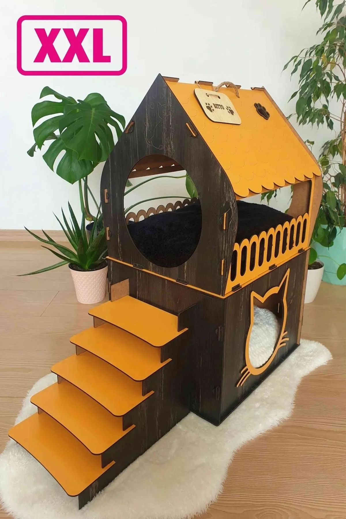 Silay Hediyelik Büyük Kedi Evi Xxl Teraslı Kedi Evi 5kg Ve Üzeri Kediler Için
