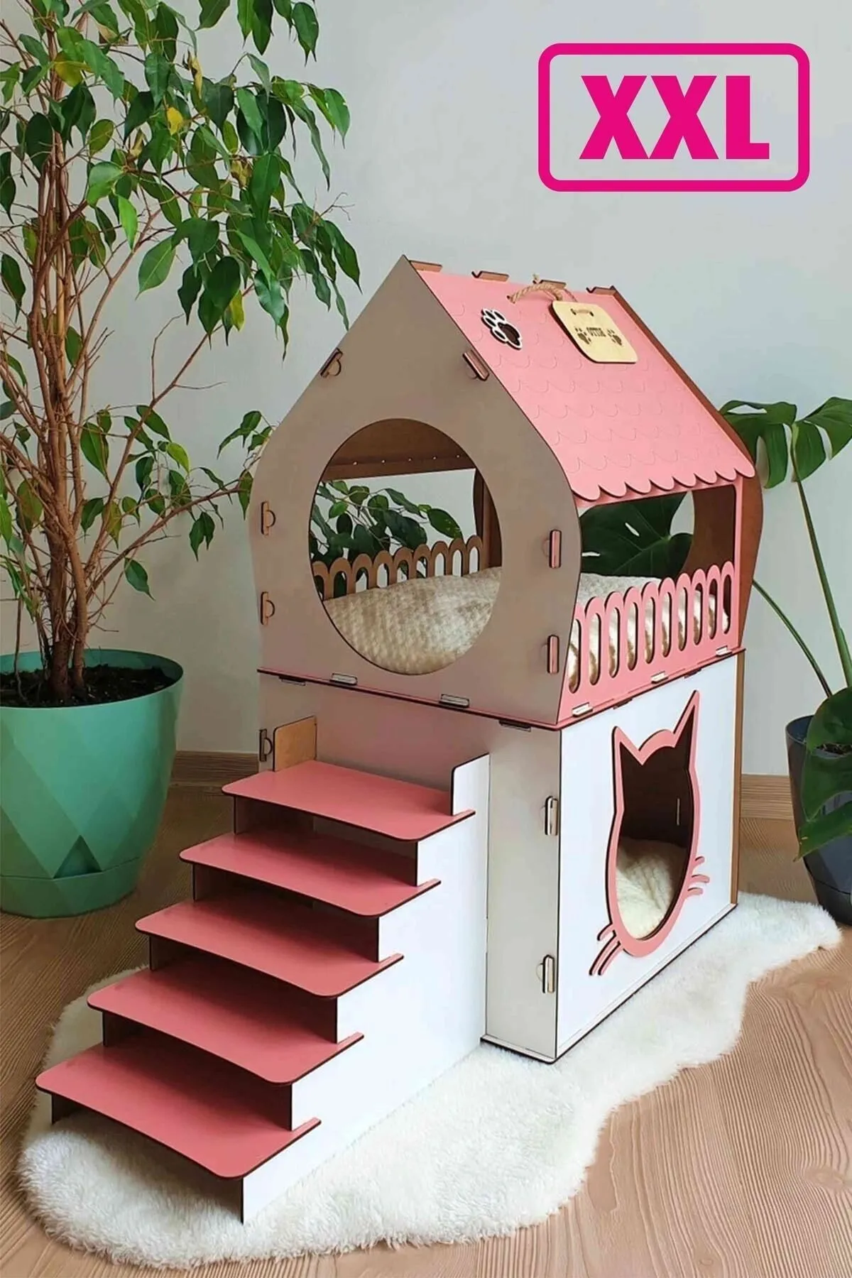 Silay Hediyelik Büyük Kedi Evi Xxl Teraslı Kedi Evi 5kg Ve Üzeri Kediler Için