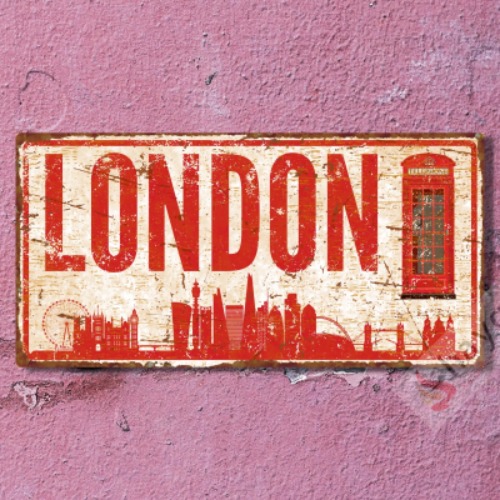Dekoratif Uv Baskılı Eskitmeli Alüminyum Şehir Tabelası - Londra - 15cm X 30cm