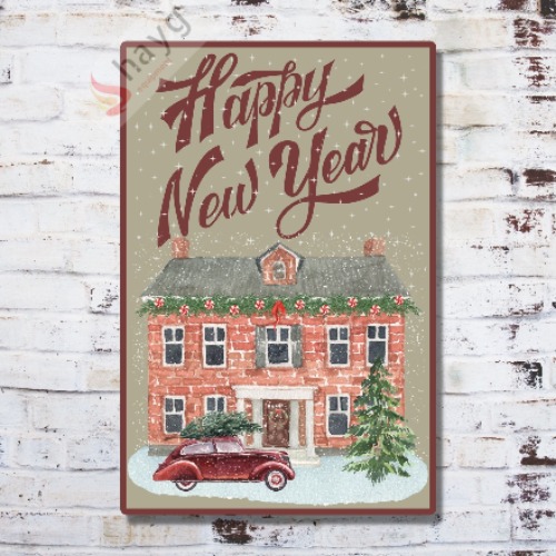 Happy New Year Metal Dekoratif Vintage Levha, Alüminyum Duvar - Kapı Tabelası 20cm x 30cm
