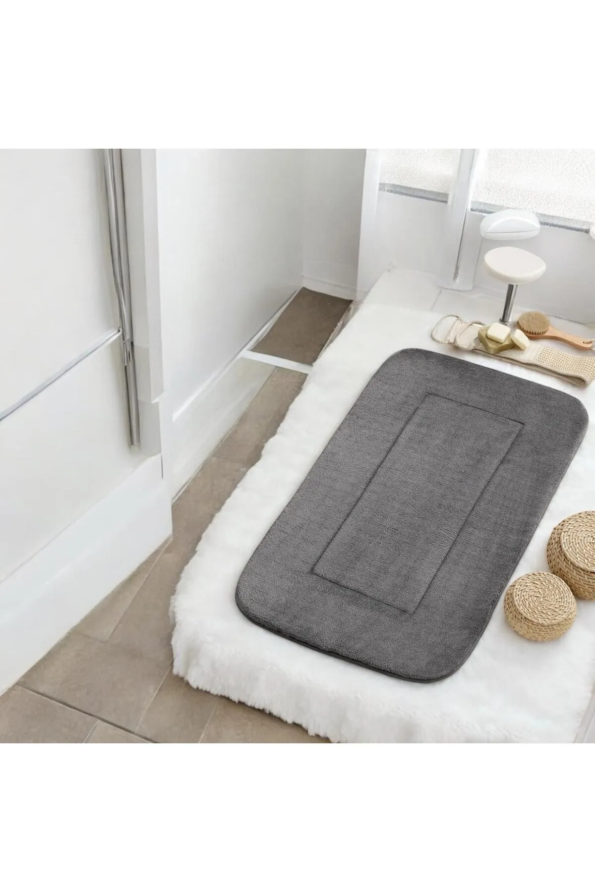 Roko Villa Banyo Paspası- Wellsoft Yumuşak Doku Banyo Paspası Gri