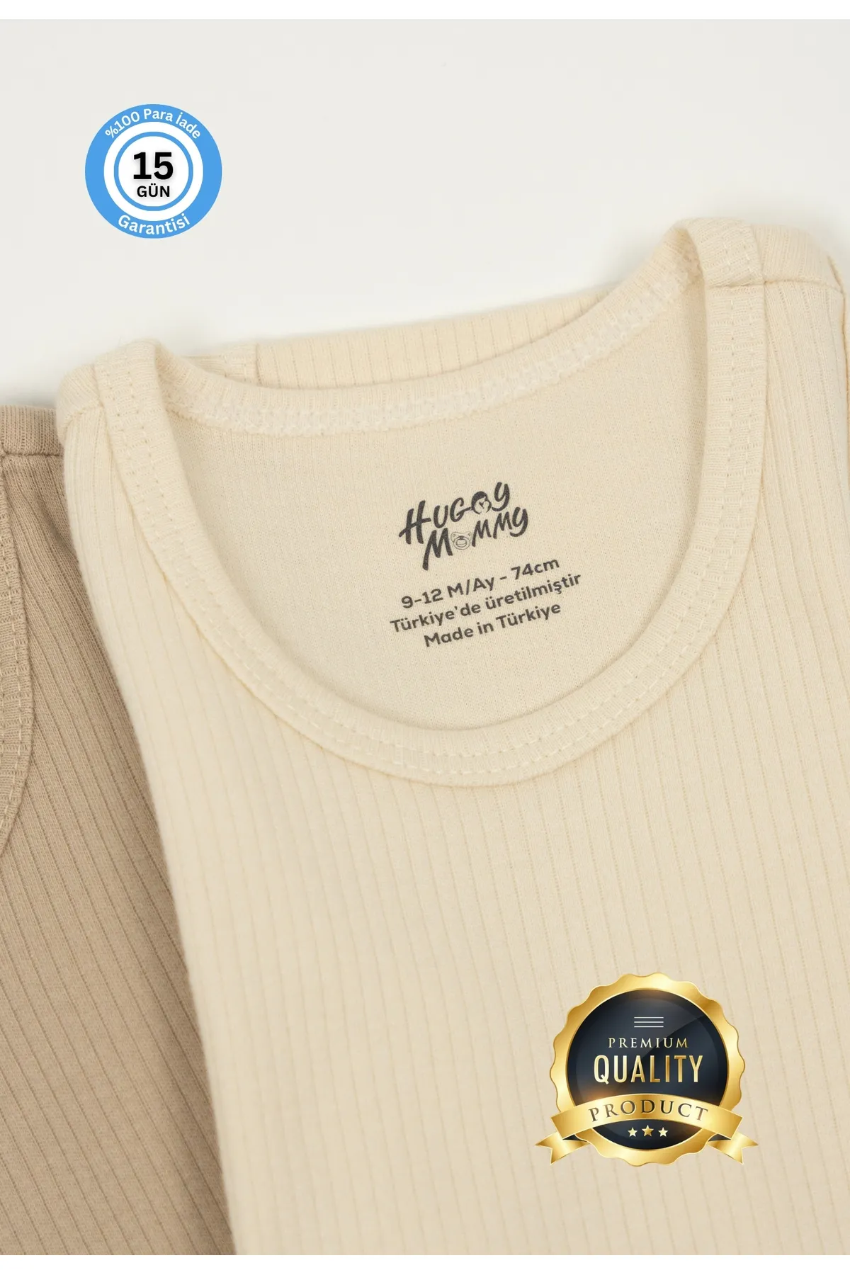 Huggy Mommy Premium Fitilli Kumaş %100 Organik Pamuk Erkek Bebek Atlet Body Zıbın Çıtçıtlı Badi 3'lü Set Hediye görsel 2