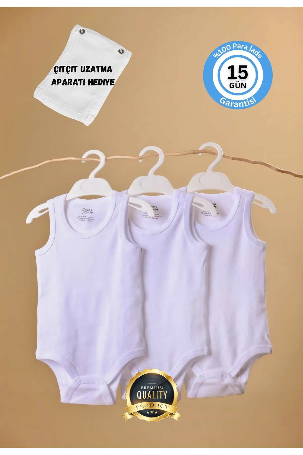 Huggy Mommy Premium %100 Organik Pamuk Beyaz Atlet Bebek Body Zıbın Çıtçıtlı Bebek Badi Set Çıtçıt Uzatma Hediye görsel 2