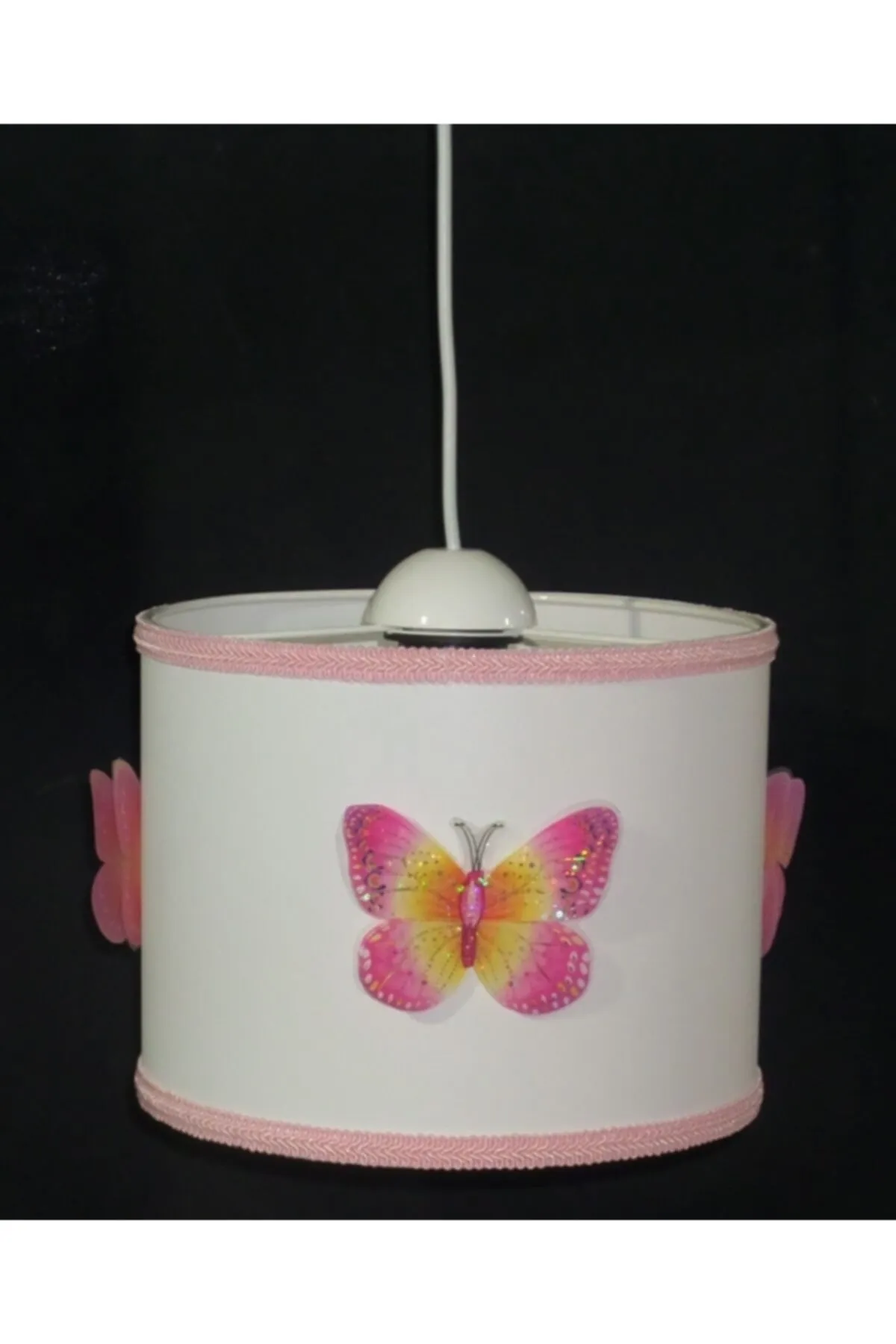 Tekay Aydınlatma Pembe Kelebekli Beyaz Pvc Kız Çocuk Odası Avize Genişlik 25 Cm
