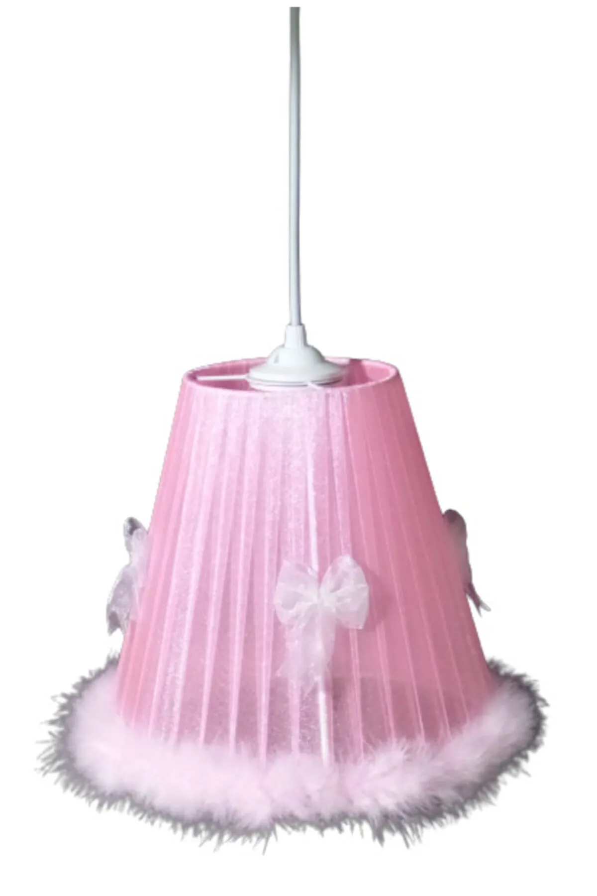 Tekay Aydınlatma Kız Çocuk Odası Fiyonklu Peluş Tüylü Pembe Avize