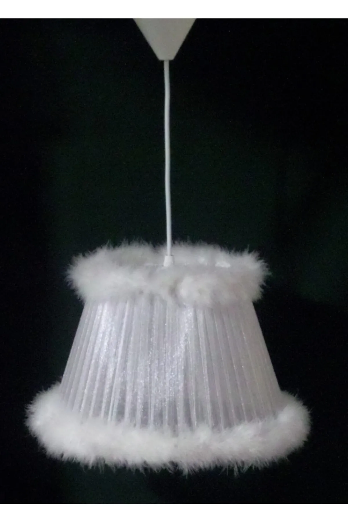 Tekay Aydınlatma Beyaz Tüylü Çocuk Odası Yatak Odası Avizesi Çap 30 Cm