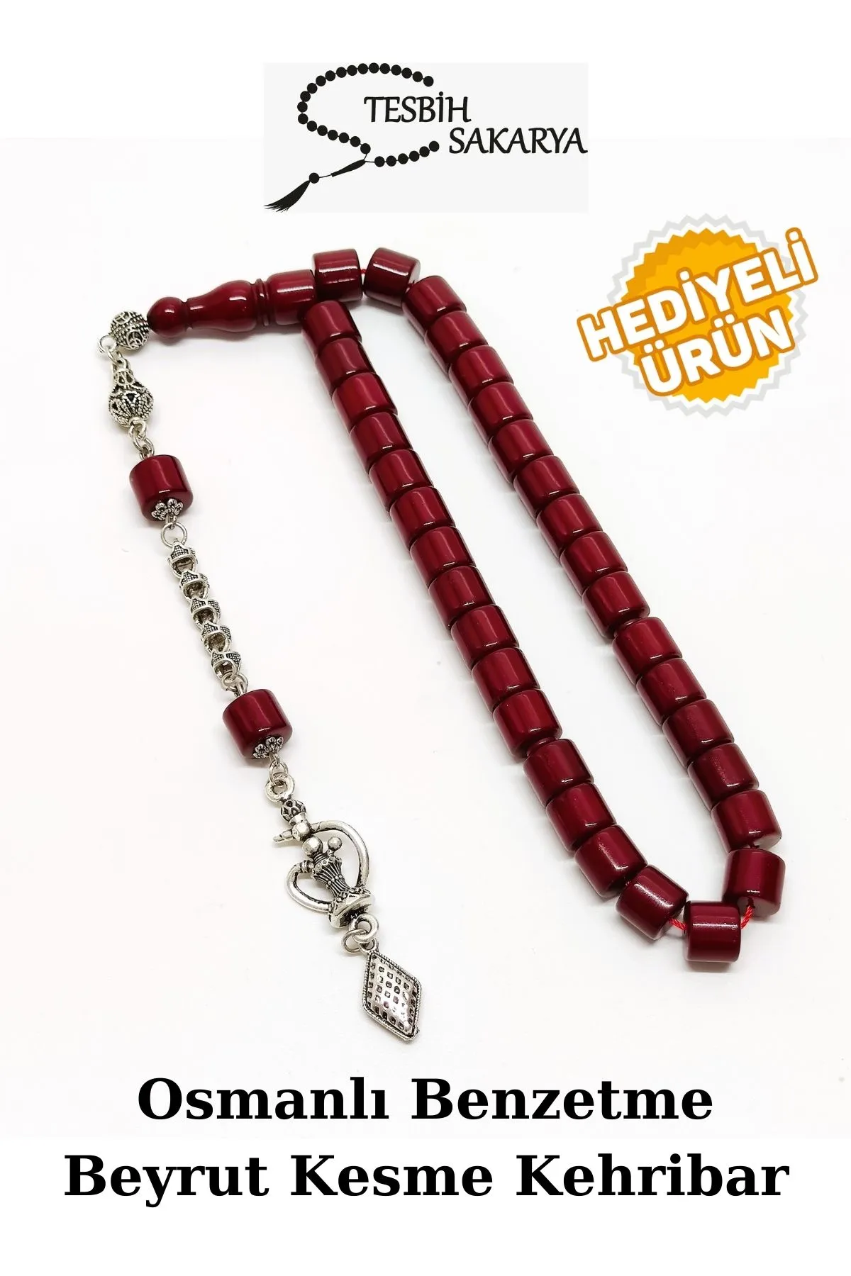 Tesbih Sakarya Osmanlı Benzetmesi - Beyrut Damla Kesme Kehribar - Özel Nargile Tasarım Püsküllü - 10mm/9mm görsel 5