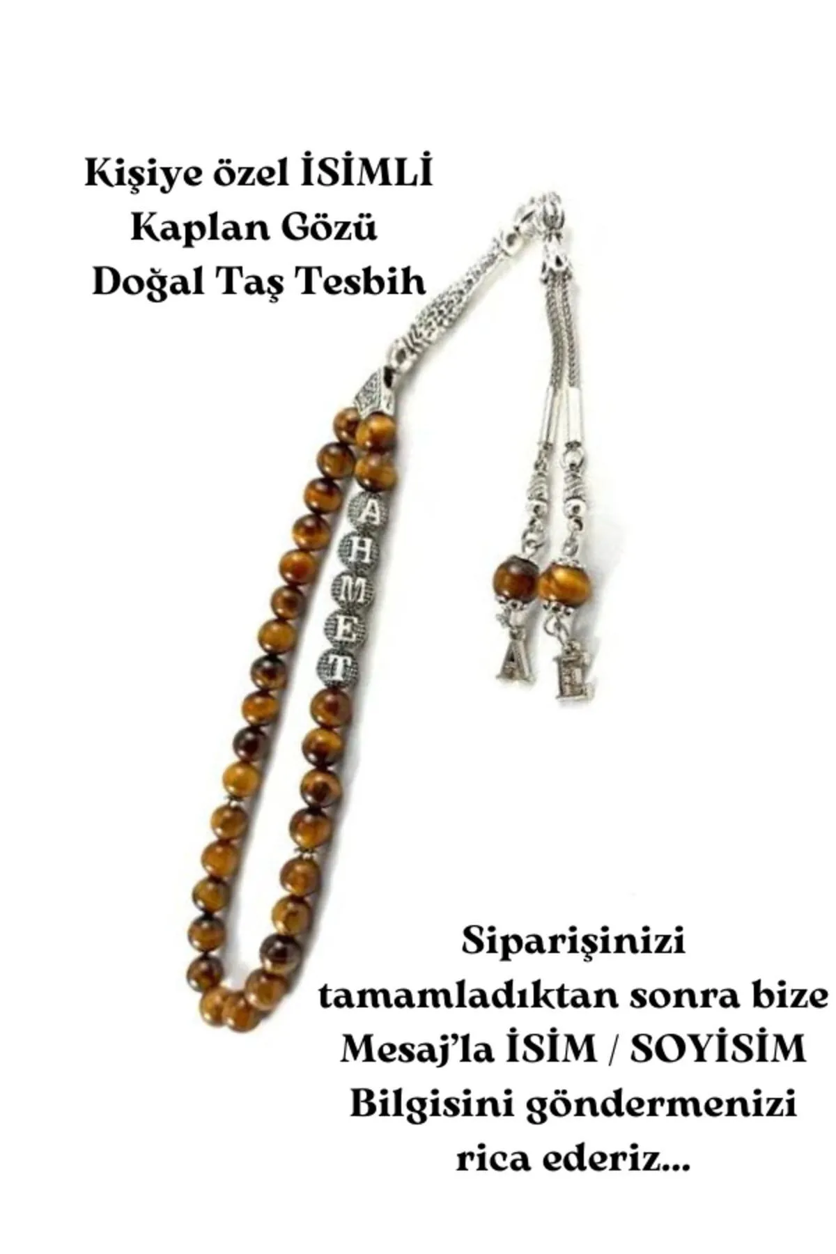 Tesbih Sakarya Kişiye Özel Isimli - Kaplan Gözü Tesbih - Püskül Ucu Harfli - Ahşap Kutulu görsel 4