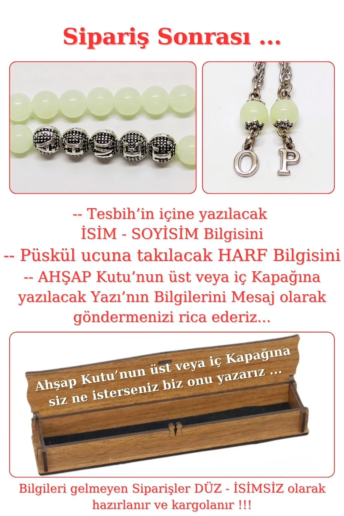 Tesbih Sakarya Kişiye Özel Isimli - Püskül Ucu Harfli - Fosforlu Kedigözü Tesbih görsel 2