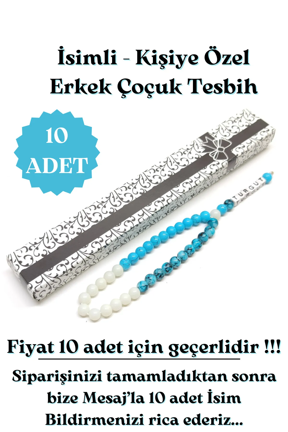 Tesbih Sakarya 10 adet - Çoçuklara Özel İsimli Tesbih - 33'lü Çoçuk Tesbihi - Kişiye özel İsimli Tesbih - Erkek Çocuk görsel 2