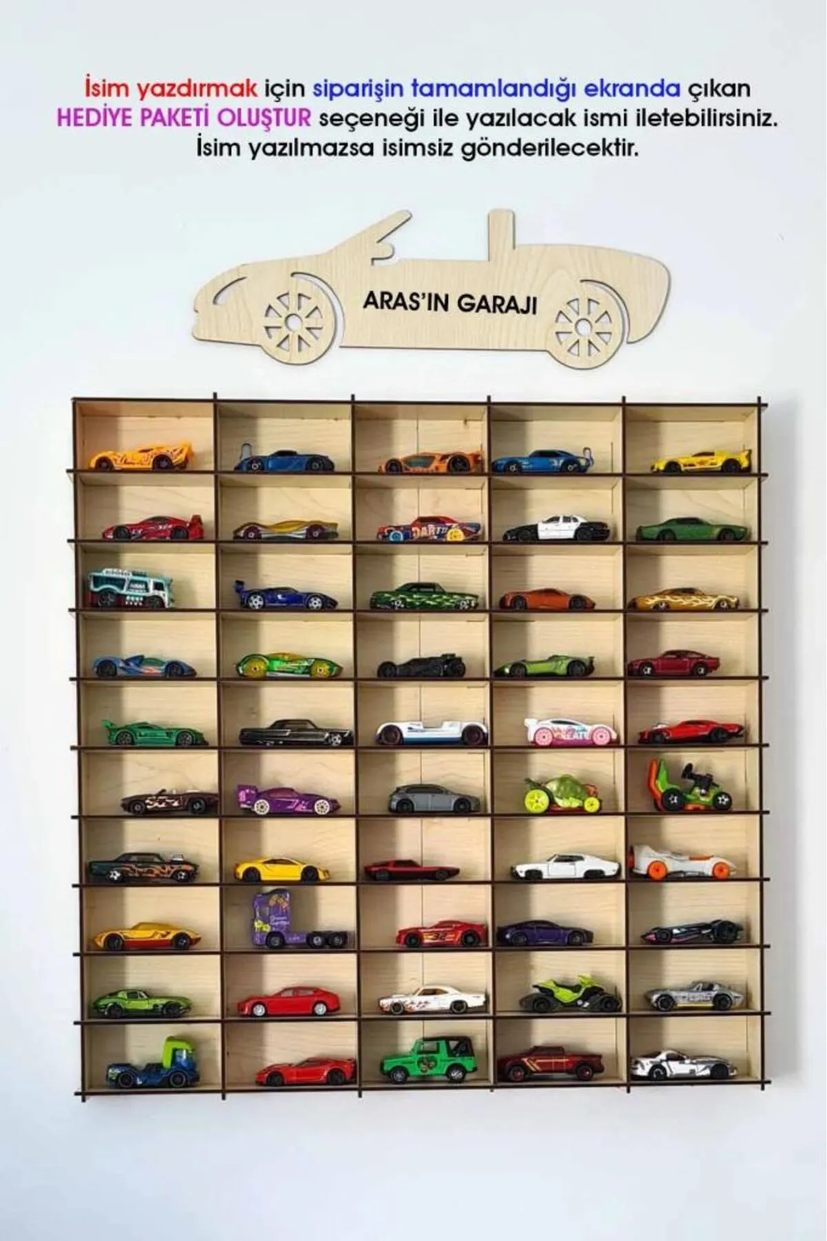 Silay Hediyelik Kişiye Özel Oyuncak Araba Rafı 50'li Beyaz (hotwheels Ve Matcbox Arabaları Için Uygundur)