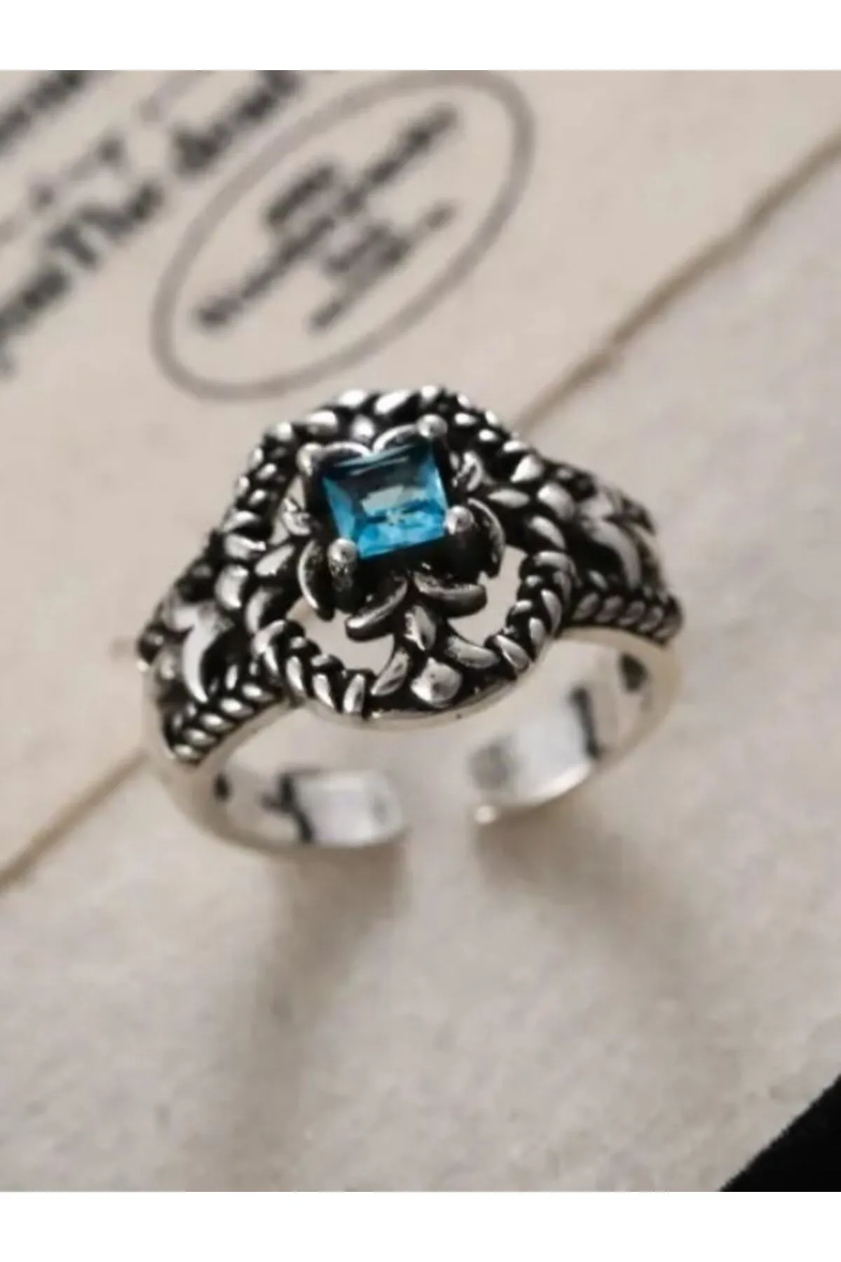 Eyelashes Silver 925 Ayar Gümüş Zirkon Mavi Taşlı Yüzük görsel 3