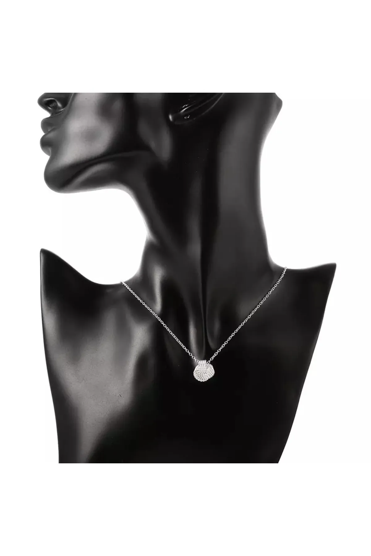 Eyelashes Silver 925 Ayar Gümüş Örgü Top Kolye görsel 2